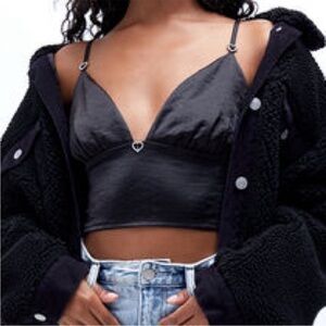 La Hearts Black Bralette with Zipper Closure